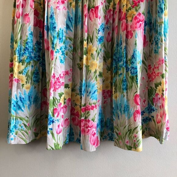 Alfred Dunner Vintage Preppy Pleated Floral High Waist Mini Skirt Cream - Picture 4 of 11